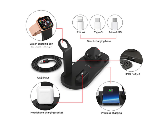 15W 4-in-1 Wireless Charger for Phones, Earbuds, Watches